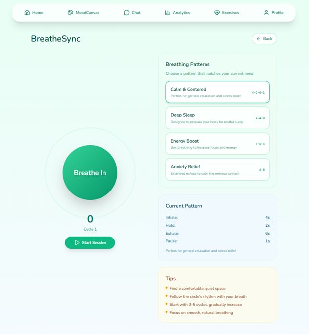 BreatheSync breathing exercise session